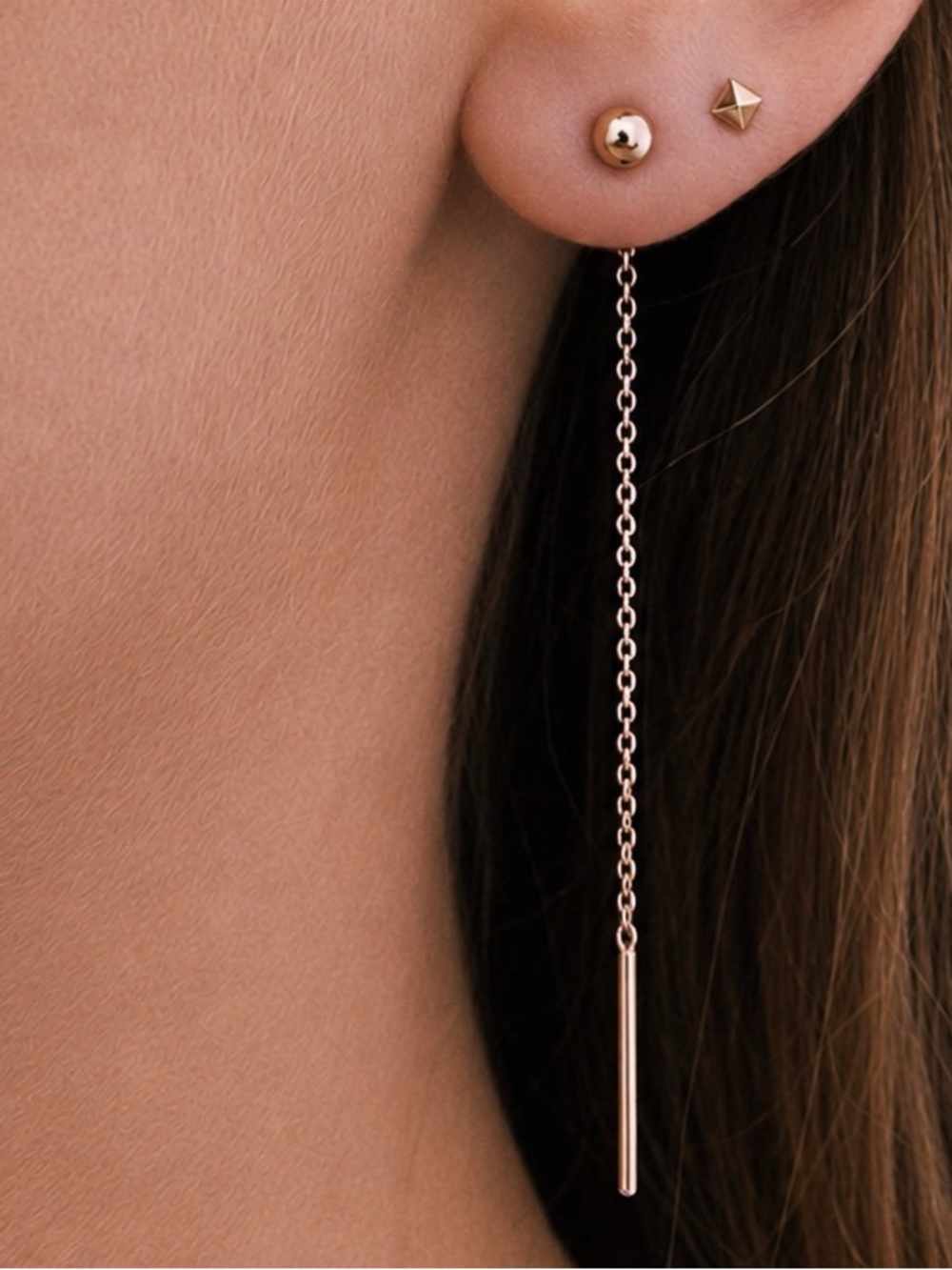 Real 18k Rose Gold Threader Drop Earrings | Fine Jewelry Stylist Curated Luxury